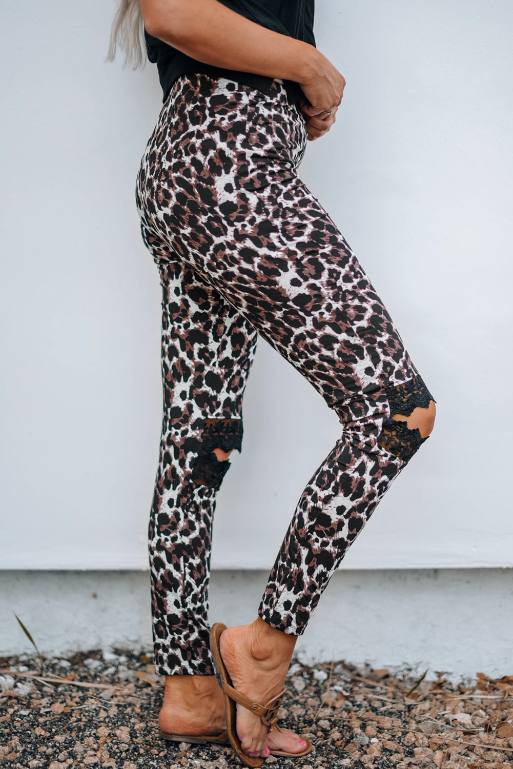 Leopard Print Lace Cut-out Knee Leggings