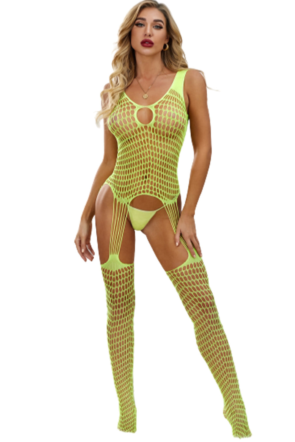 Neon Green Fishnet Sleeveless Bodysuit
