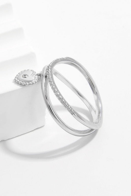 925 Sterling Silver Zircon Heart Charm Ring